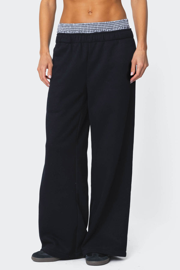 Edikted Gingham Boxer Detail Sweatpants Black