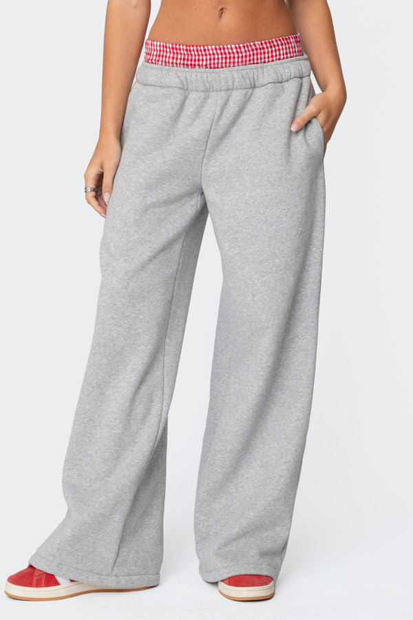 Edikted Gingham Boxer Detail Sweatpants Gray