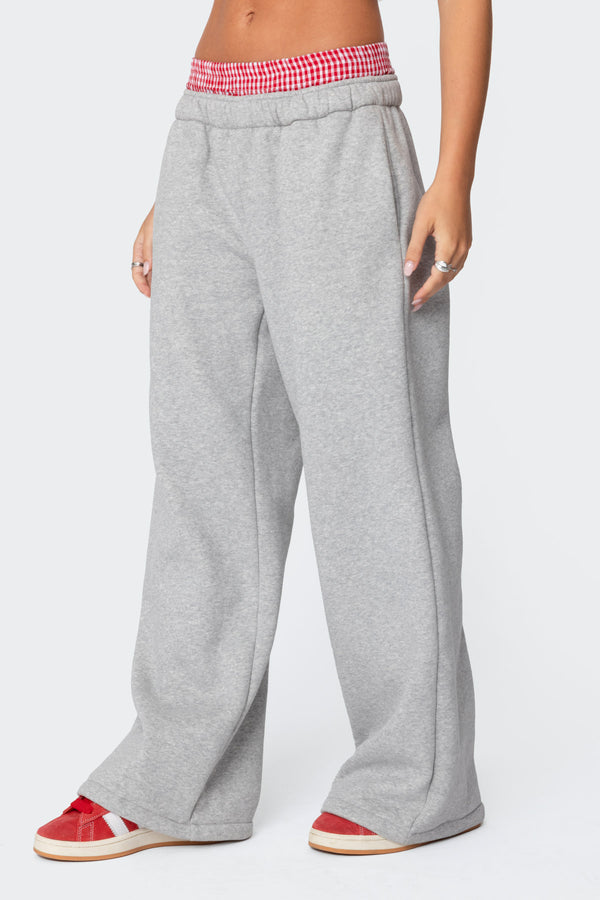 Edikted Gingham Boxer Detail Sweatpants Gray