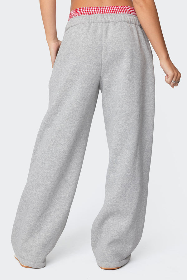 Edikted Gingham Boxer Detail Sweatpants Gray