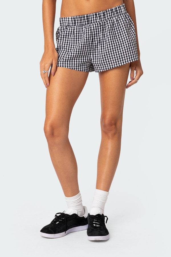 Edikted Gingham Boxer Shorts Black And White