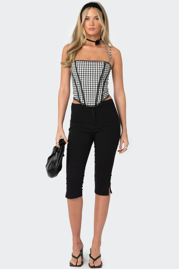 Edikted Gingham Lace Trim Corset Black And White