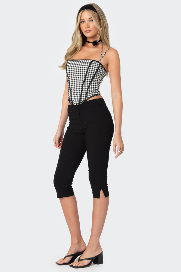 Edikted Gingham Lace Trim Corset Black And White