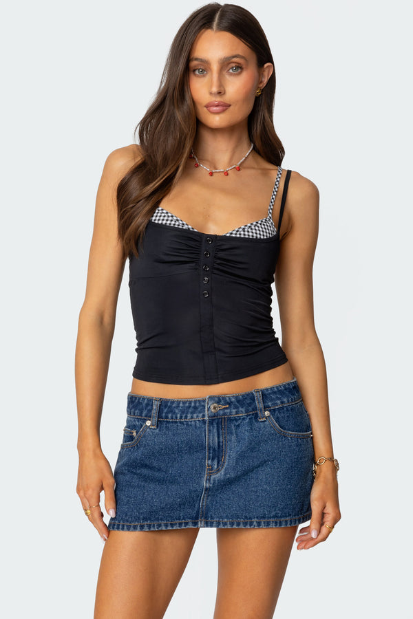 edikted Gingham Layered Tank Top black