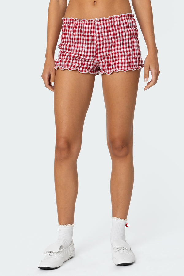 Edikted Gingham Scrunch Shorts Red