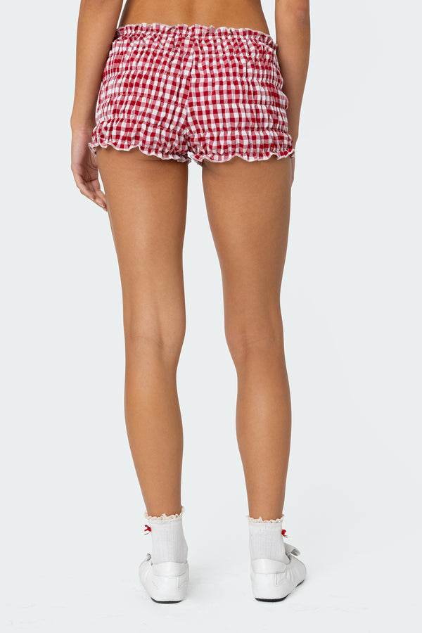 Edikted Gingham Scrunch Shorts Red
