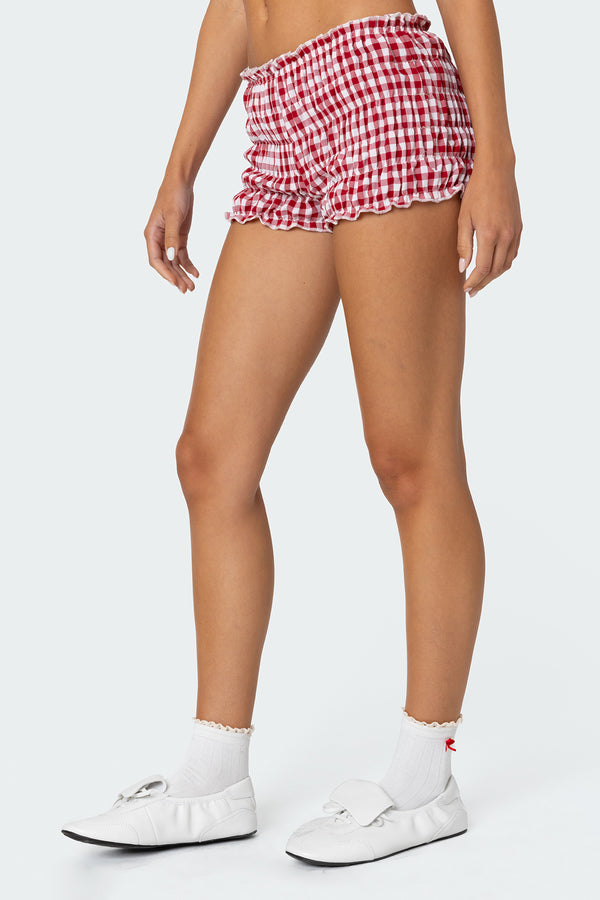 Edikted Gingham Scrunch Shorts Red