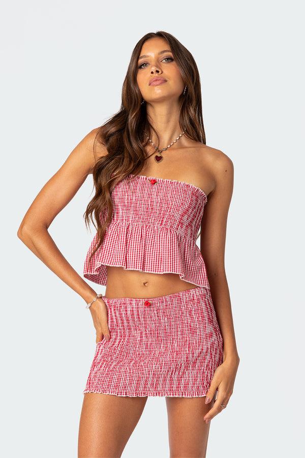 Edikted Gingham Scrunch Tube Top Red