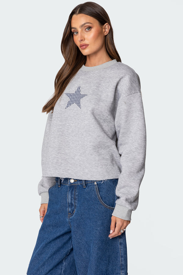Edikted Gingham Star Sweatshirt Gray Melange