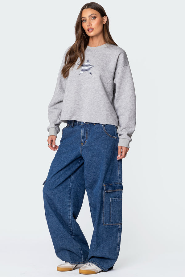 Edikted Gingham Star Sweatshirt Gray Melange