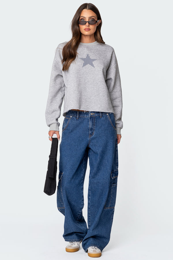 Edikted Gingham Star Sweatshirt Gray Melange