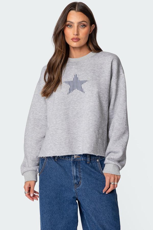 edikted Gingham Star Sweatshirt gray melange