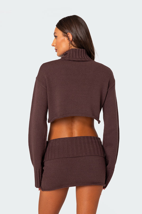 Edikted Gino Cropped Turtle Neck Sweater Brown