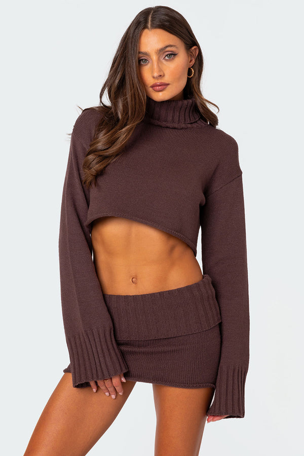 edikted Gino Cropped Turtle Neck Sweater brown