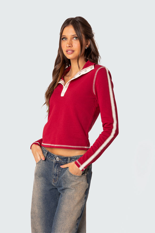 Edikted Gio Contrast Stitch Top Red