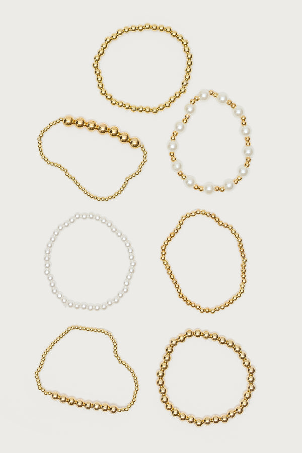 Edikted Glam Pearly Beaded Bracelet Pack Gold