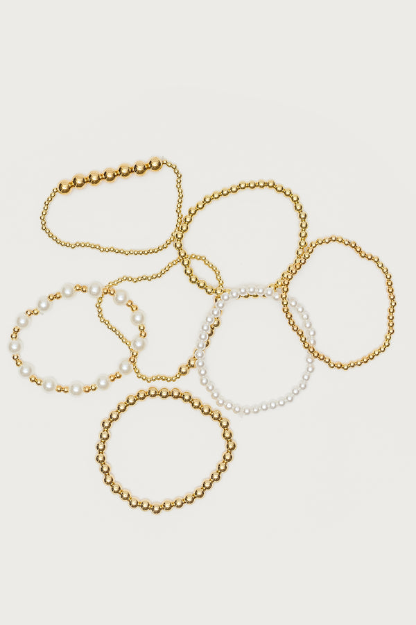 Edikted Glam Pearly Beaded Bracelet Pack Gold