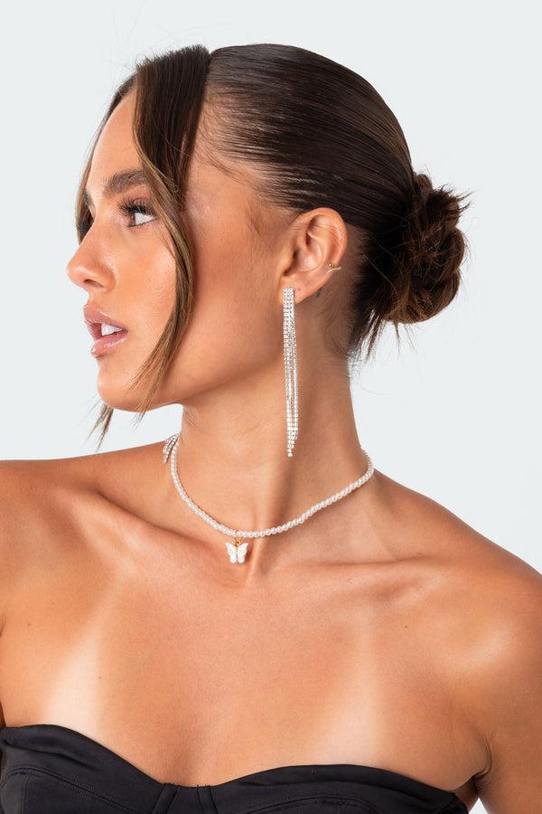 Edikted Glam Rhinestone Drop Earrings Silver