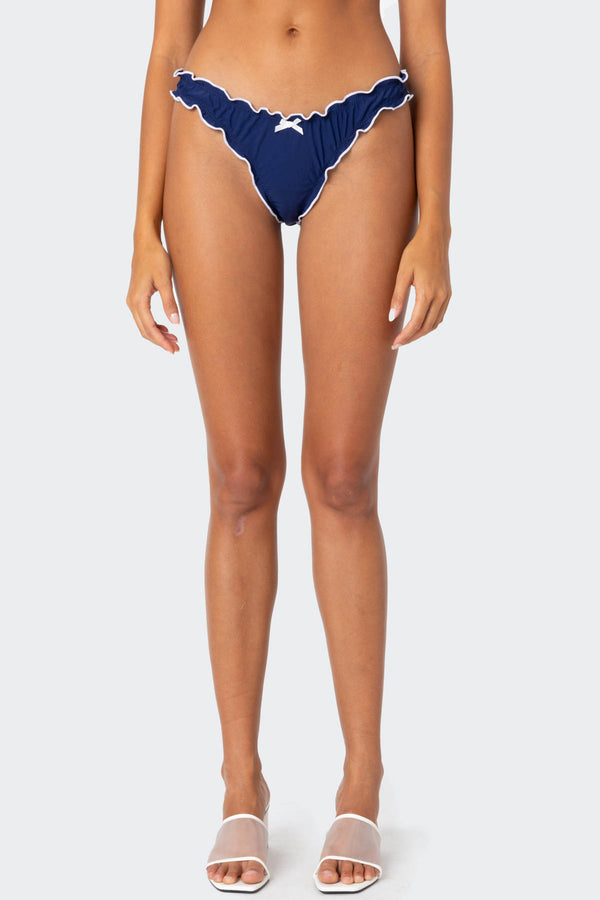 Edikted Golden Ruffle Edge Bikini Bottom Navy