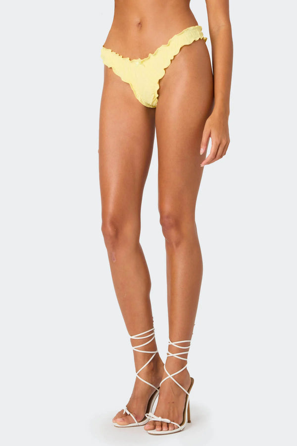 Edikted Golden Ruffle Edge Bikini Bottom Yellow