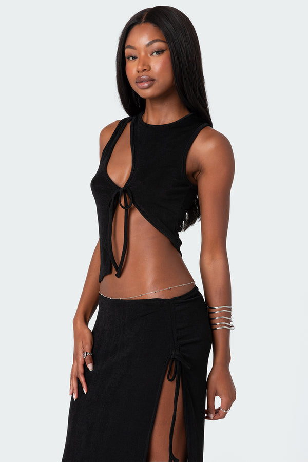 Edikted Goldie Asymmetric Cut Out Top Black