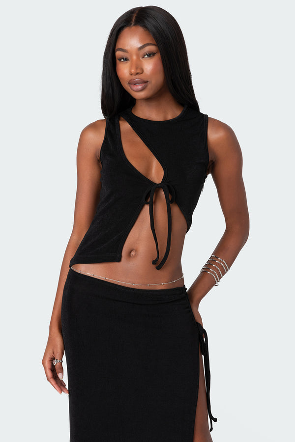 edikted Goldie Asymmetric Cut Out Top black