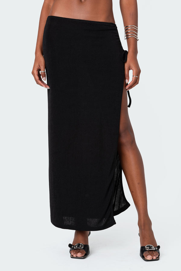 Edikted Goldie Slitted Drawstring Maxi Skirt Black