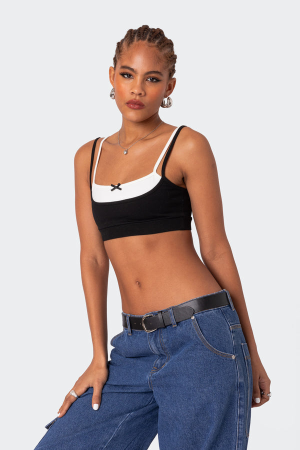 Edikted Gracie Layered Bra Top Black And White