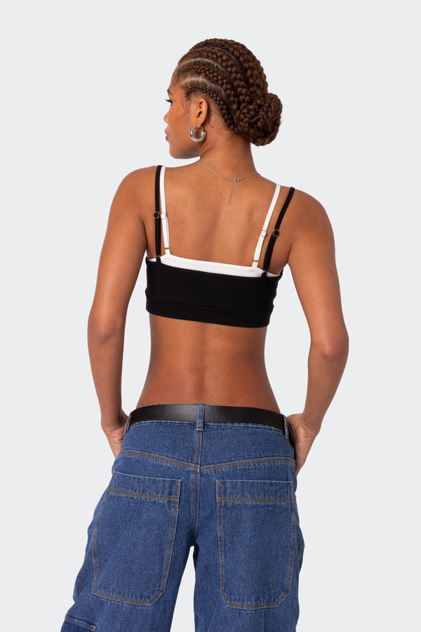 Edikted Gracie Layered Bra Top Black And White