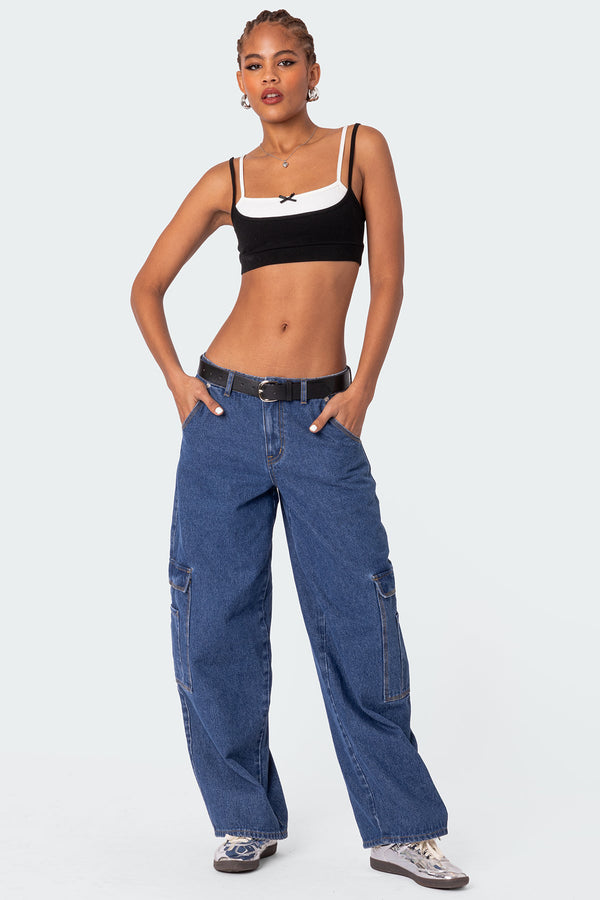 Edikted Gracie Layered Bra Top Black And White