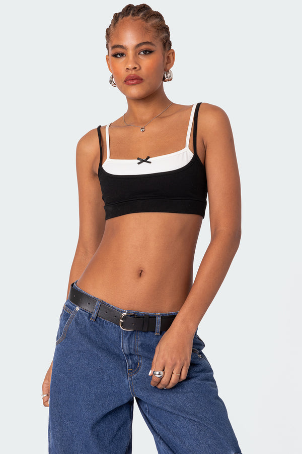 edikted Gracie Layered Bra Top black and white