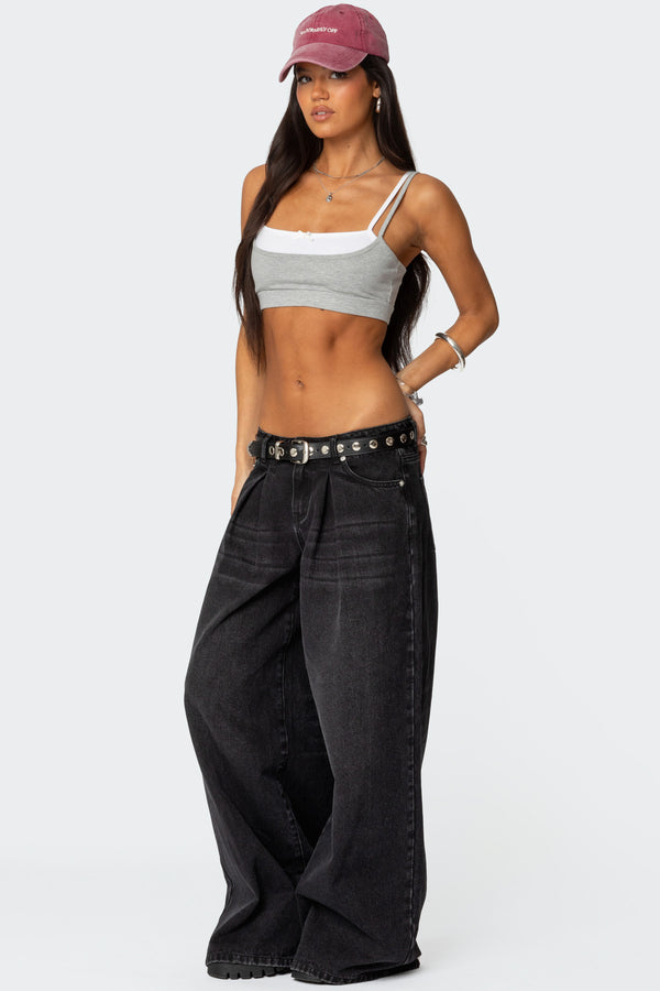 Edikted Gracie Layered Bra Top Gray Melange