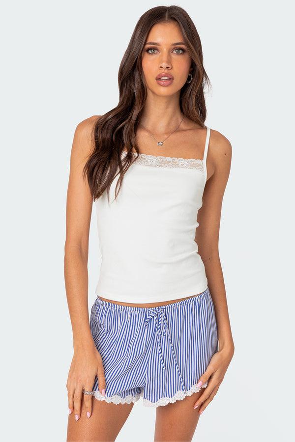 edikted Gretchen Lace Trim Tank Top white