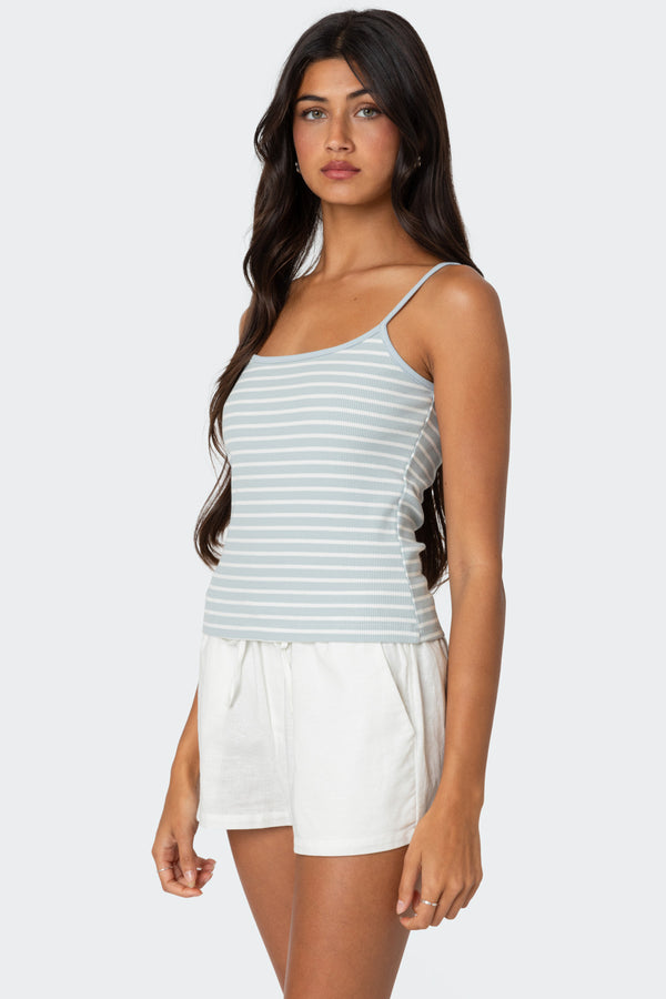 Edikted Gretta Striped Ribbed Tank Top Light Blue