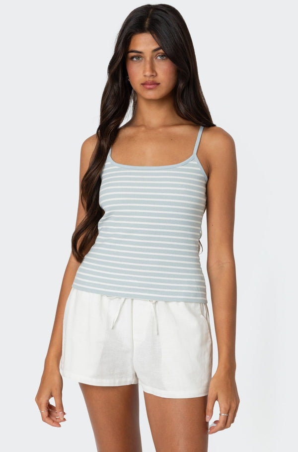 edikted Gretta Striped Ribbed Tank Top light blue