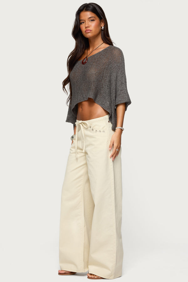 Edikted Grommet Tie Waist Low Rise Jeans Beige