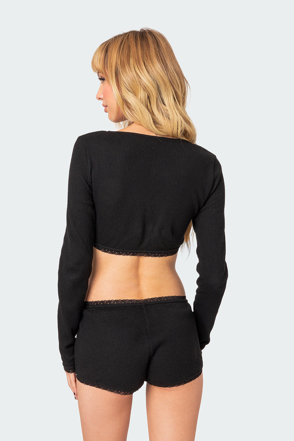 Edikted Grwm Waffle Crop Top Black