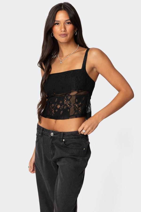 Edikted Gwyn Mixed Lace Top Black