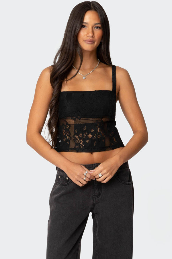 edikted Gwyn Mixed Lace Top black