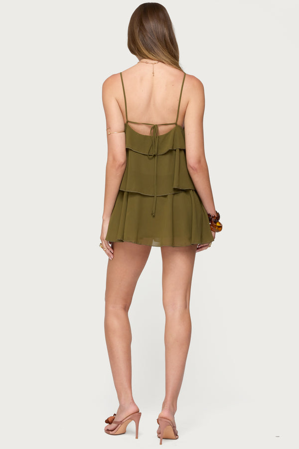 Edikted Gwynne Chiffon Ruffled Mini Dress Olive