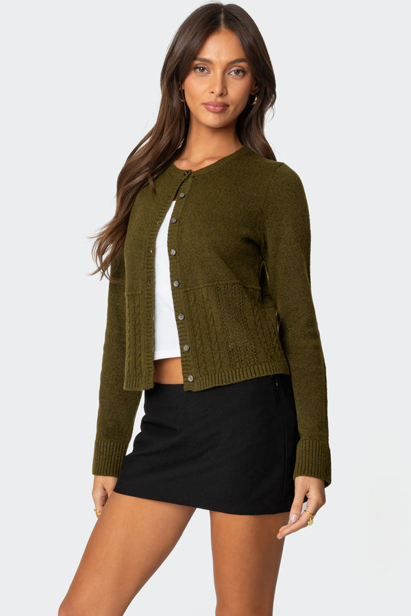 Edikted Half Cable Knit Cardigan Olive
