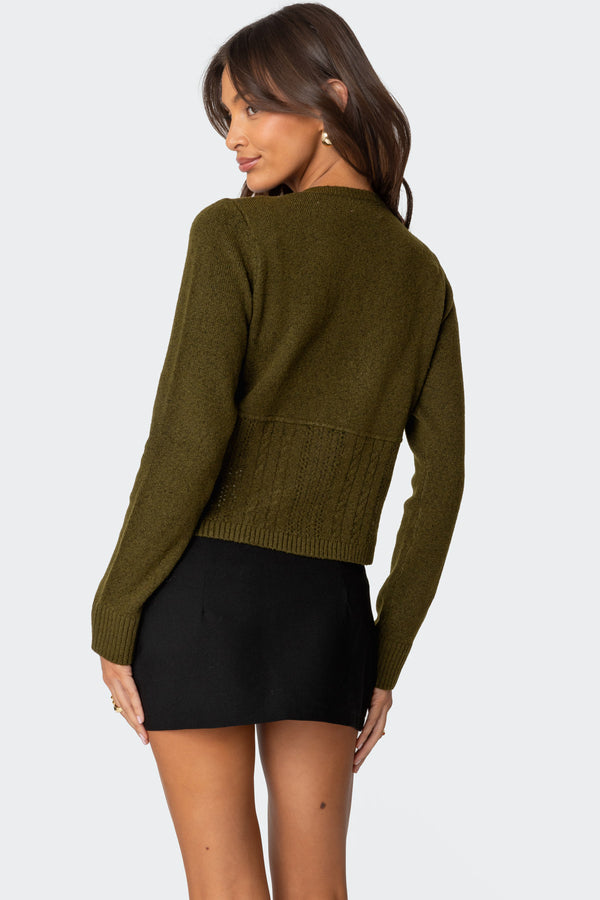 Edikted Half Cable Knit Cardigan Olive
