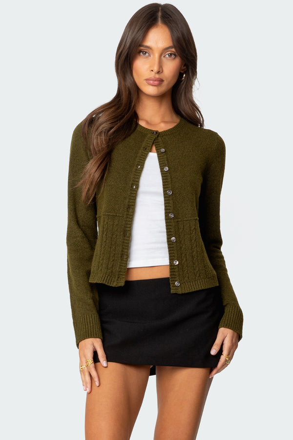 edikted Half Cable Knit Cardigan olive