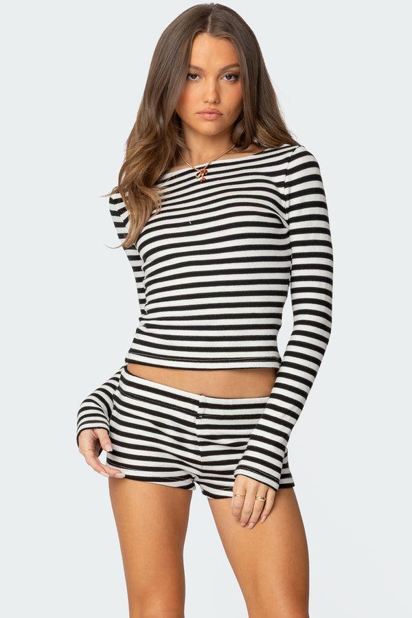 edikted Hali Striped Knit Top black and white