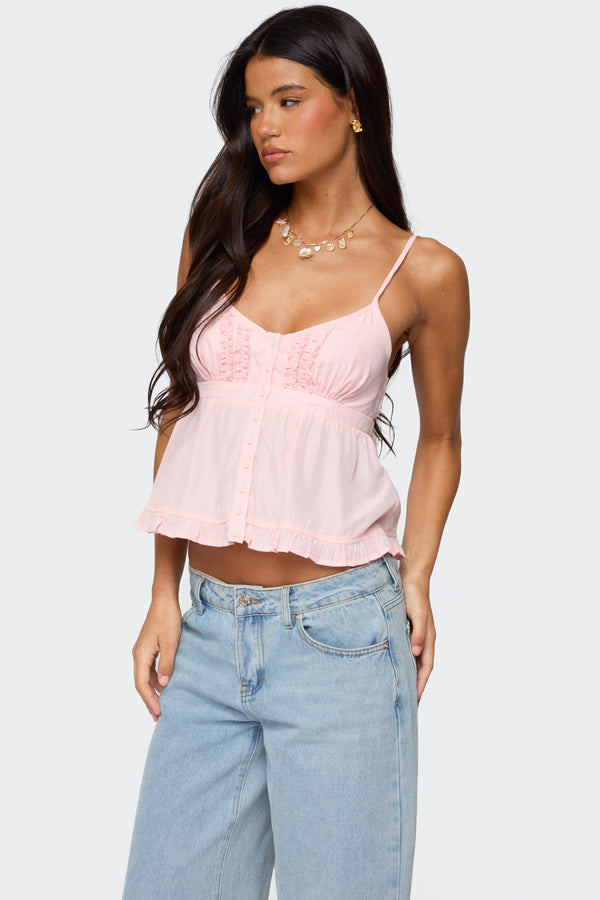 Edikted Halsey Ruffle Tank Top Light Pink