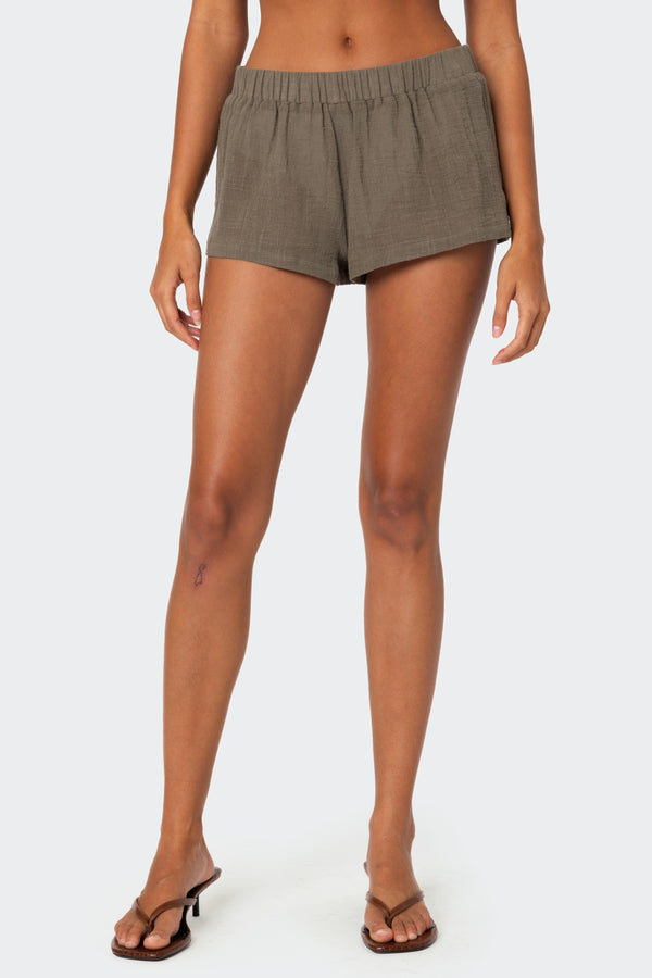 Edikted Harleigh Linen Look Shorts Olive