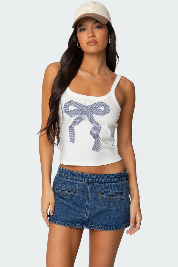 edikted Harpa Gingham Bow Tank Top white