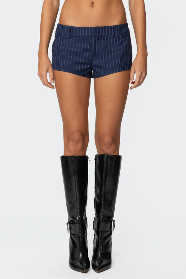 Edikted Harrison Pinstripe Micro Shorts Navy