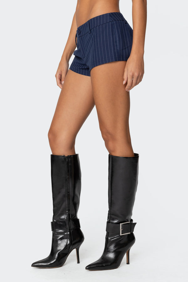 Edikted Harrison Pinstripe Micro Shorts Navy