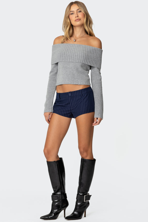 Edikted Harrison Pinstripe Micro Shorts Navy